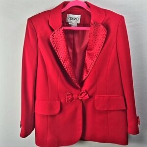 Carissimo Elegant Womens Red Jeweled Blazer Jacket Sz 12